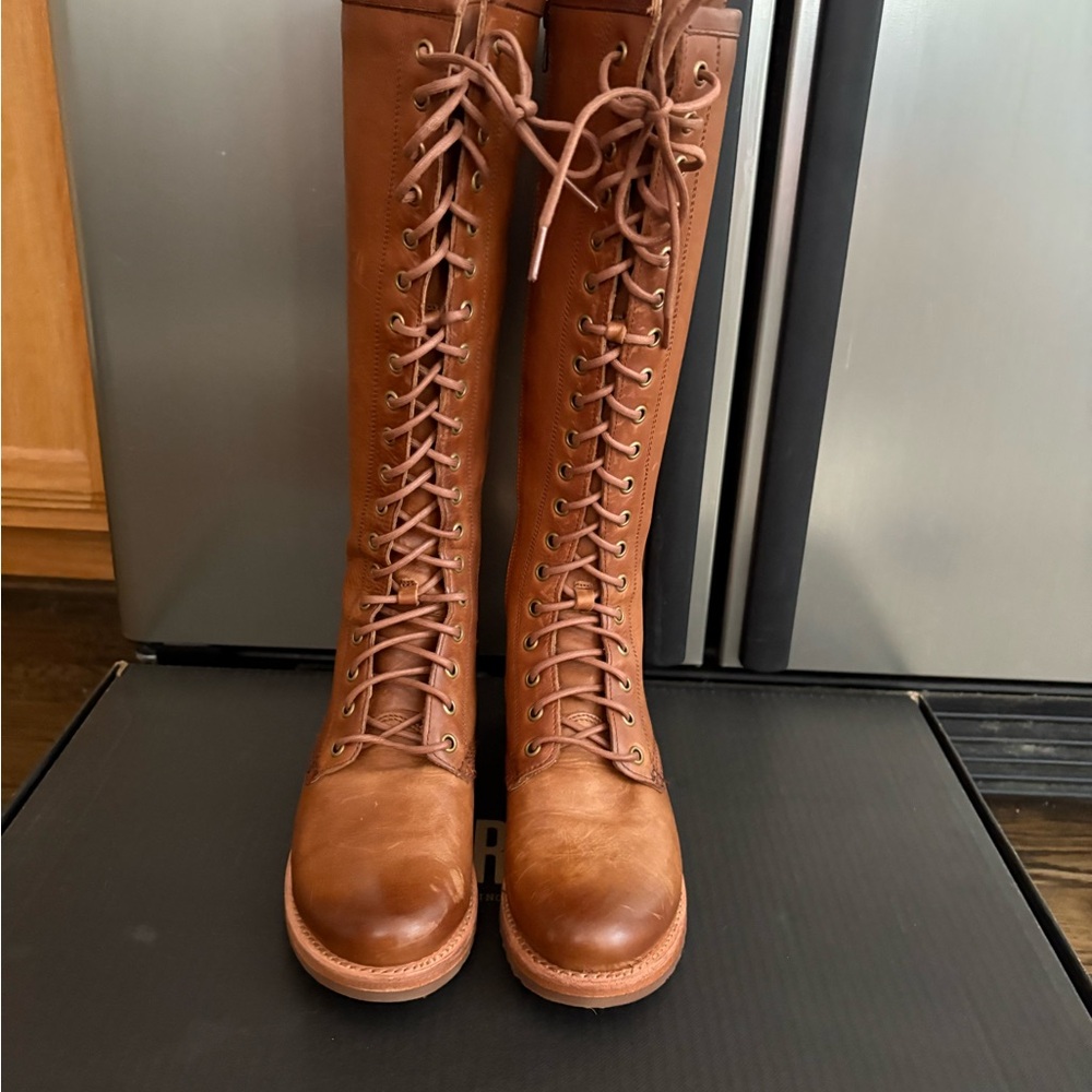 Frye Tan Lace-Up Combat Boots